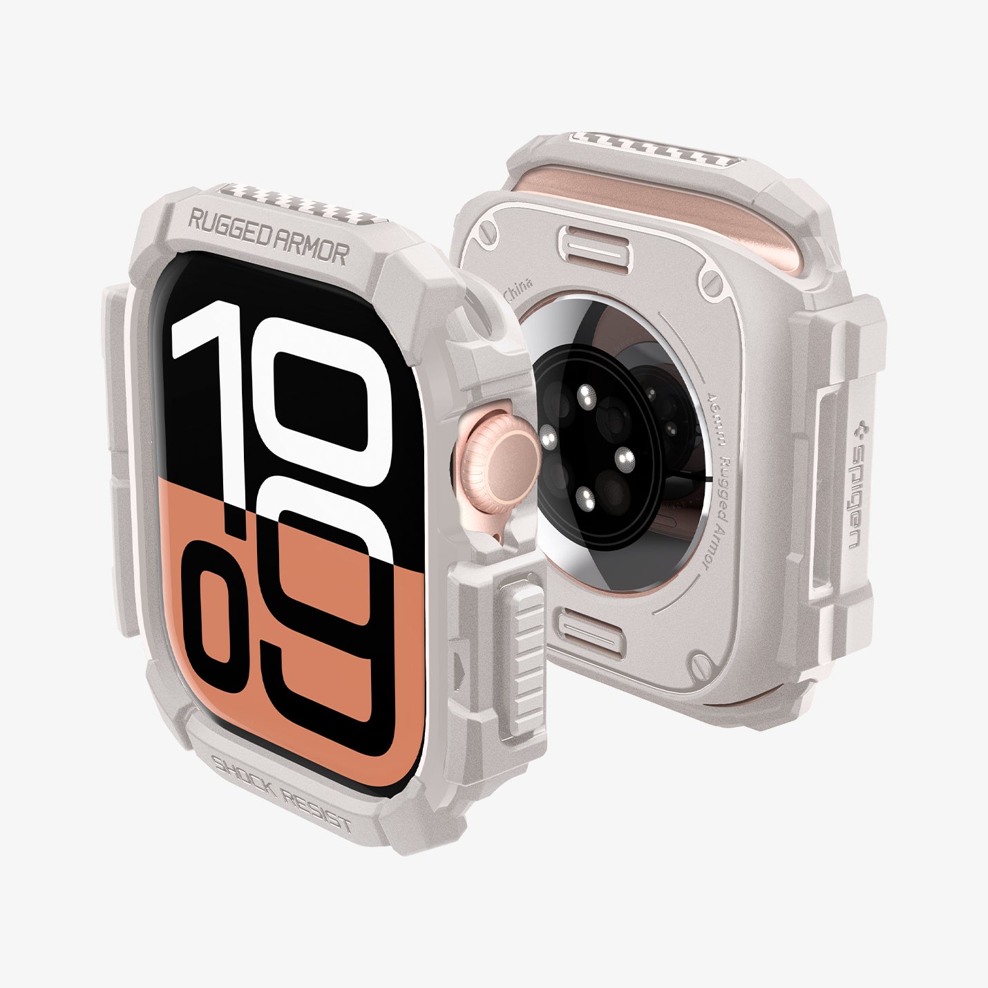 ACS08600 - Apple Watch 10 (46mm) Case Rugged Armor in Dune Beige showing the front, back, partial sides and top