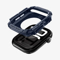 ACS08599 - Apple Watch 10 (46mm) Case Rugged Armor in Navy Blue showing the inner frame and sides hovering above the watch face
