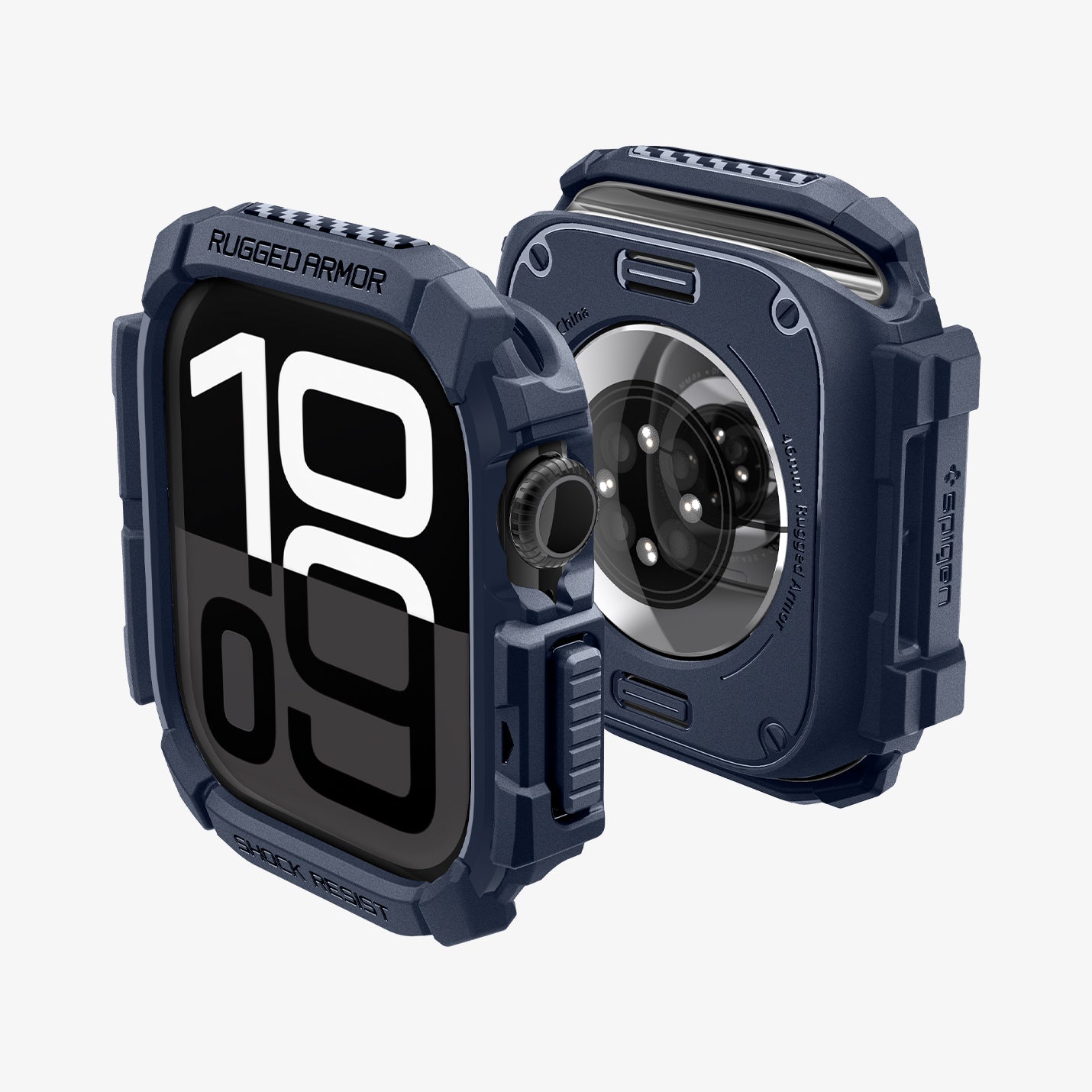 ACS08599 - Apple Watch 10 (46mm) Case Rugged Armor in Navy Blue showing the front, back, partial sides and top