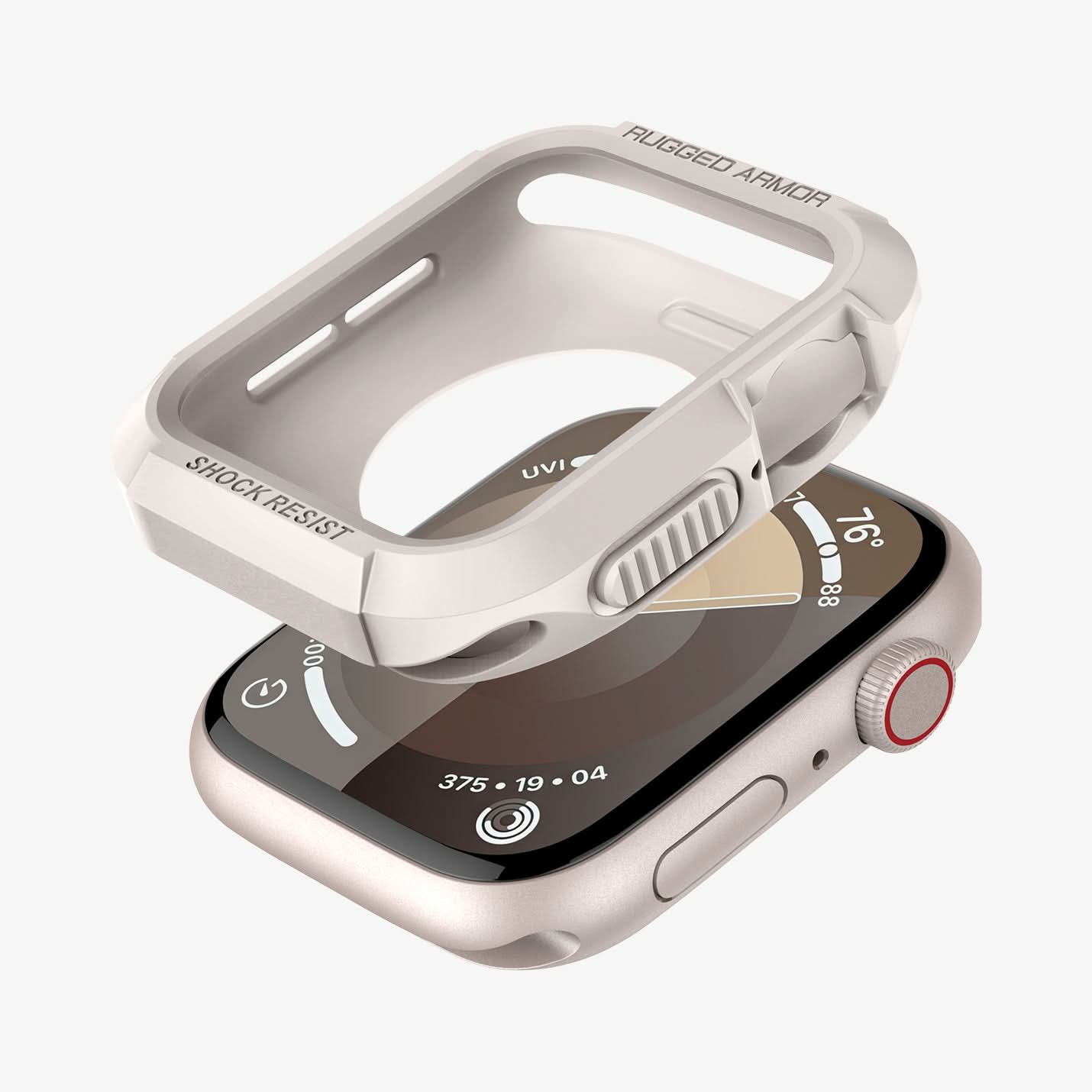 ACS07379 - Apple Watch (45mm) Rugged Armor in Dune Beige showing the case hovering above the front of watch face