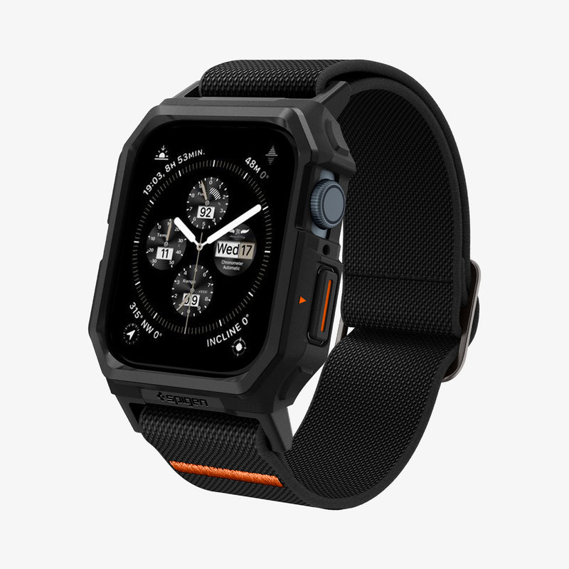 ACS07103 - Apple Watch (45mm) Lite Fit Pro in Matte Black showing the front and side and inner strap