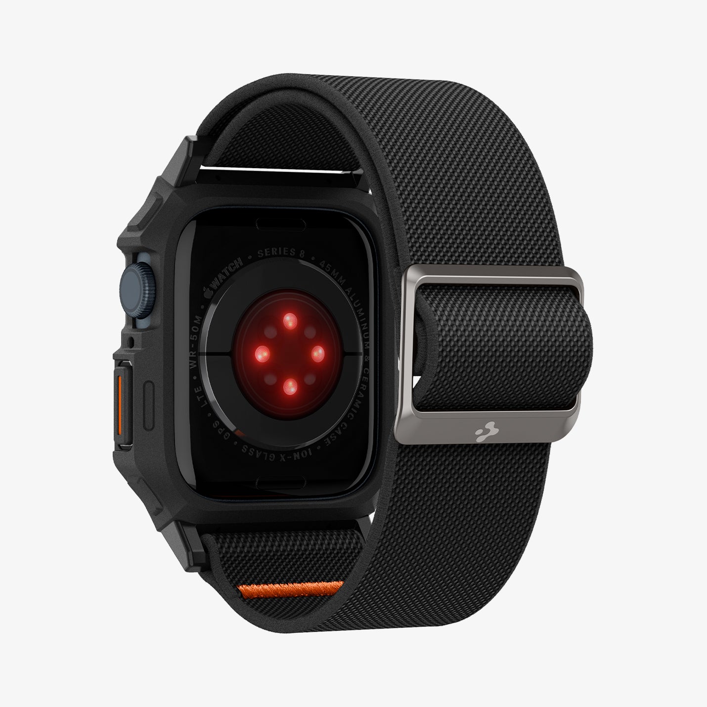 ACS07103 - Apple Watch (45mm) Lite Fit Pro in Matte Black showing the back, sides and back of the strap