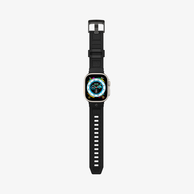 AMP07105 - Apple Watch (49mm) Rugged Ultra Band in Matte Black showing the front and sides laid-out flat