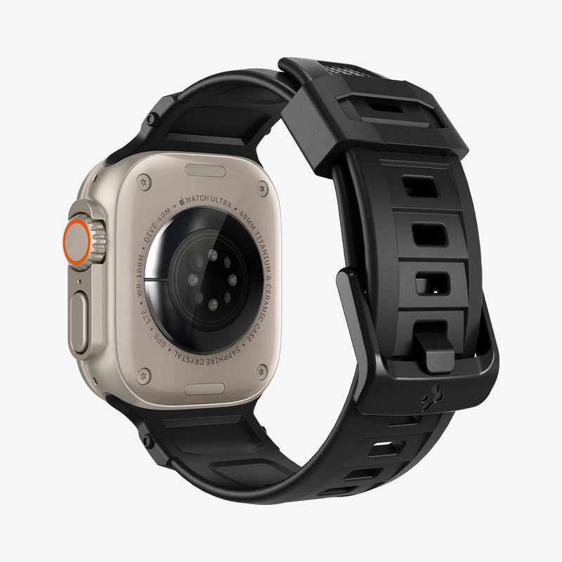 AMP07105 - Apple Watch (49mm) Rugged Ultra Band in Matte Black showing the back, partial inner and bottom