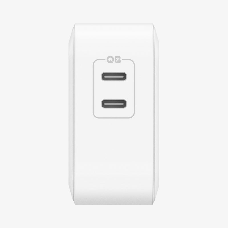 ACH02081 - ArcStation™ Pro GaN 70W Dual Port Wall Charger PE2007 in White showing the top of a charger with 2 usb c-type ports