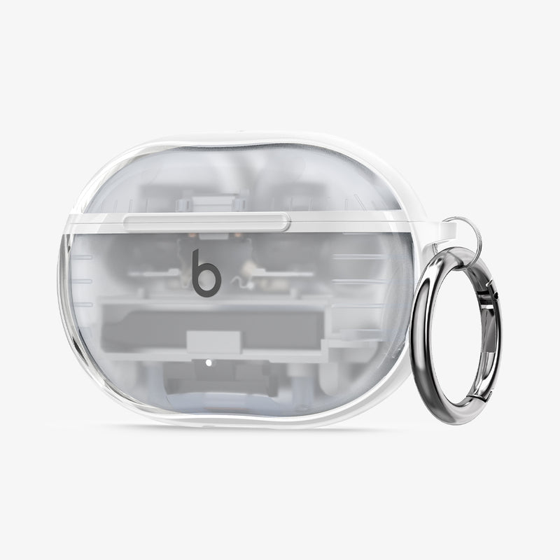 ACS06935 - Beats Studio Buds Case Ultra Hybrid in crystal clear showing the front and partial side with carabiner