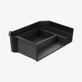 ACP07809 - Tesla Cybertruck Center Console Organizer Tray CO220T in Black showing the partial inner and partial side half cut open
