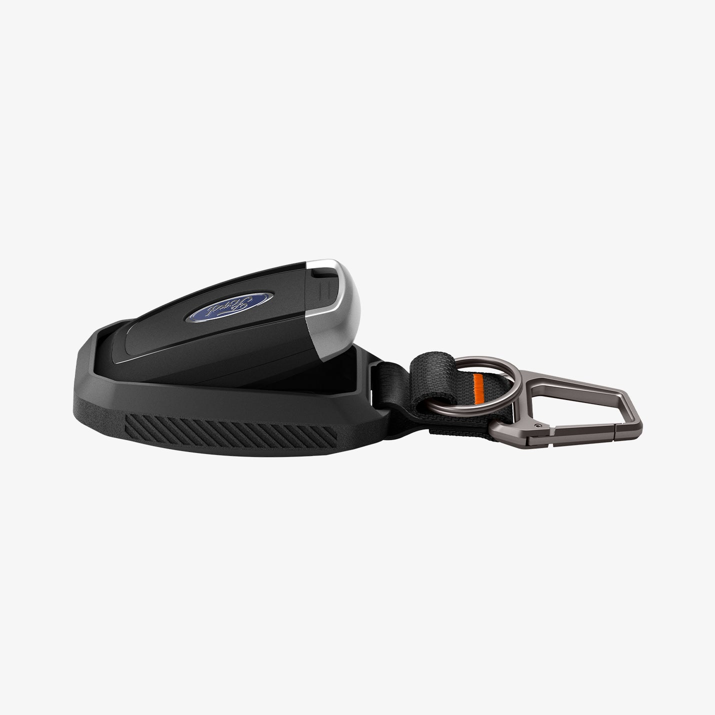 ACS09430 - Ford Key Fob Cover | FK100 in Matte Black showing the key fob partially inserted inside the cover