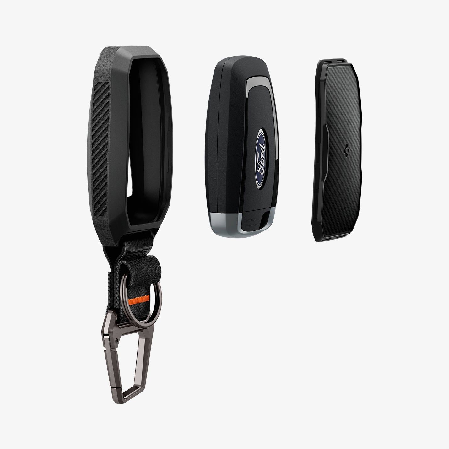 ACS09430 - Ford Key Fob Cover | FK100 in Matte Black showing the key fob and parts of the cover hovering in front