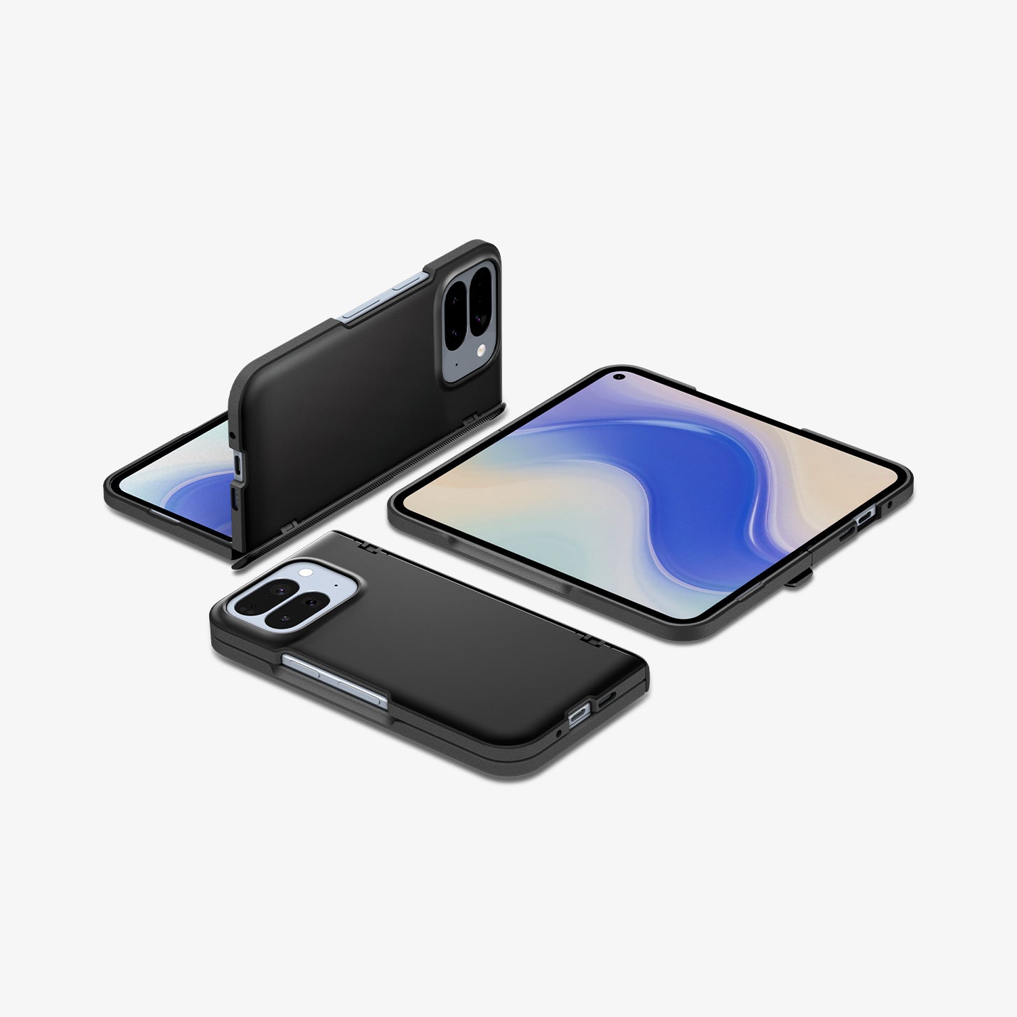 ACS09741 - Pixel 10 Pro Fold Case Slim Armor Pro (MagFit) in black showing the back, front and side of multiple devices