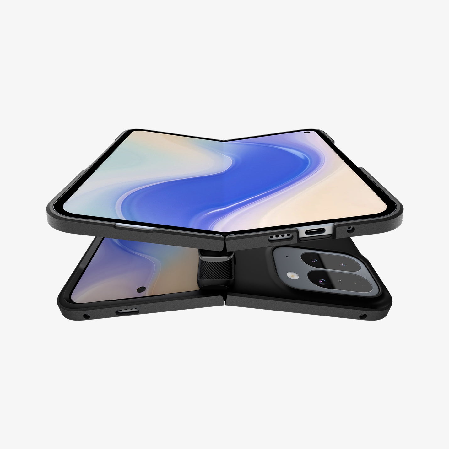 ACS09741 - Pixel 10 Pro Fold Case Slim Armor Pro (MagFit) in black showing the front and top of two devices