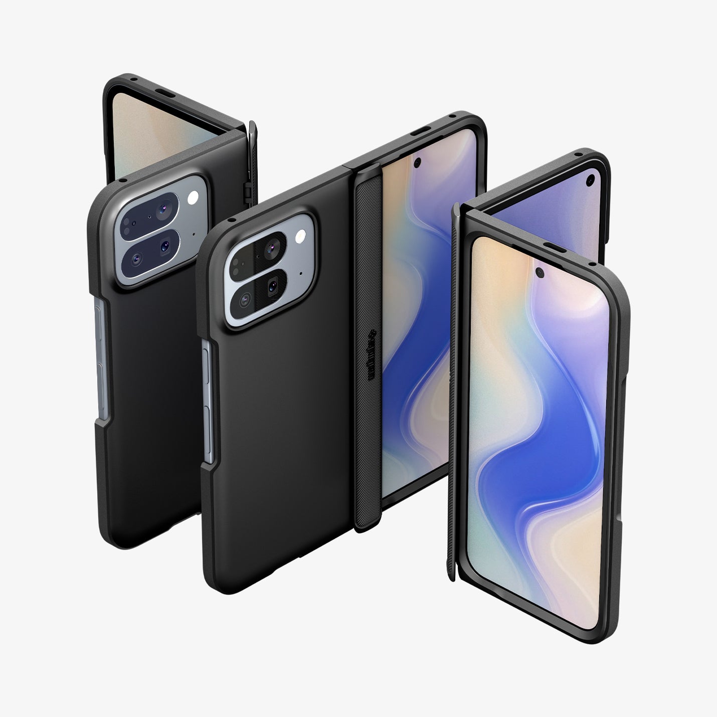 ACS09741 - Pixel 10 Pro Fold Case Slim Armor Pro (MagFit) in black showing the back, front and top of multiple devices