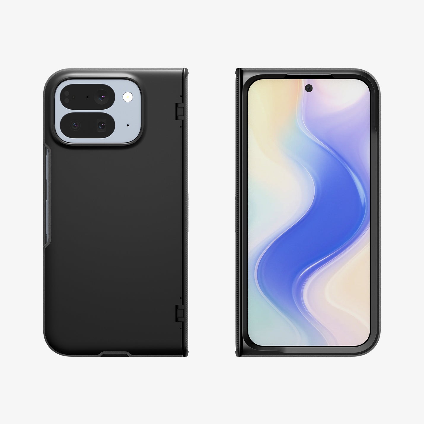 ACS09741 - Pixel 10 Pro Fold Case Slim Armor Pro (MagFit) in black showing the back and front of two devices