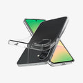 ACS09296 - Galaxy A56 5G Case Liquid Crystal in Crystal Clear showing the back, partial sides, bottom and top, case partially lifted at the top showing partial front