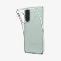 ACS09296 - Galaxy A56 5G Case Liquid Crystal in Crystal Clear showing the back of clear case partially peeled from the back of the device