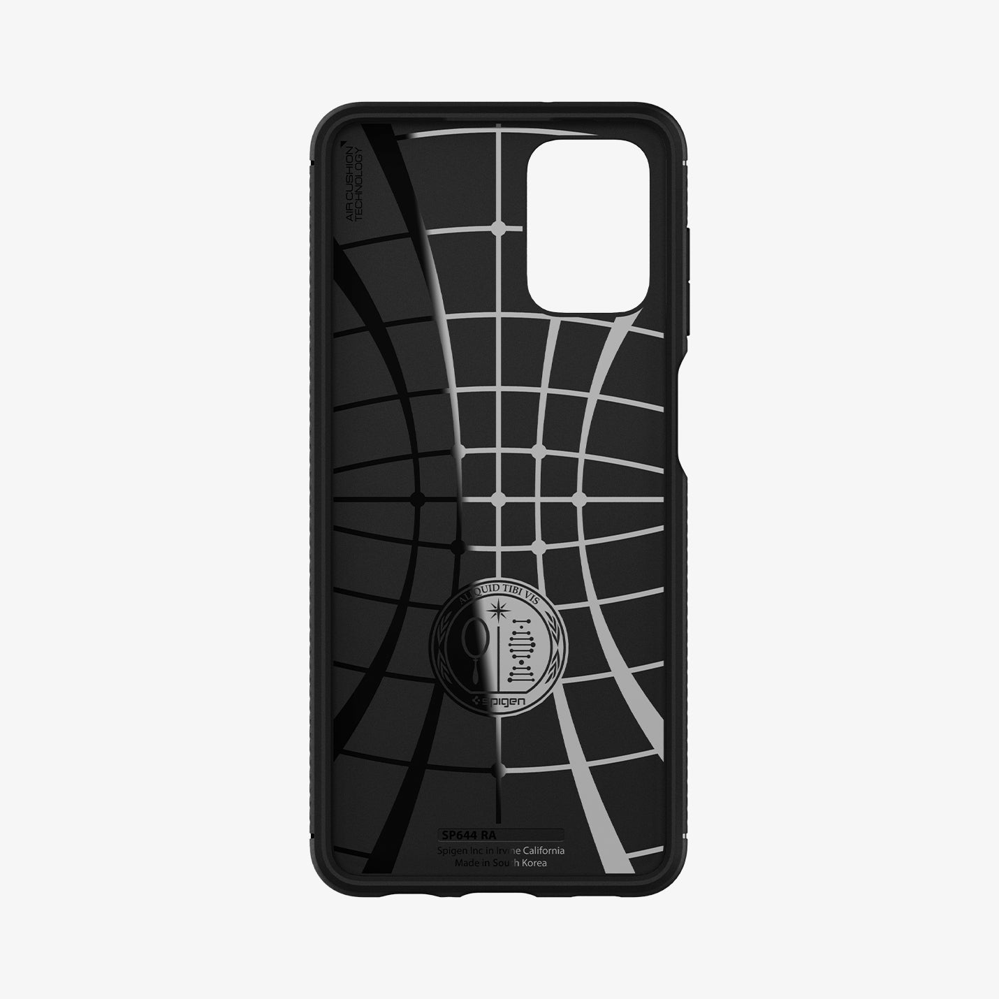 ACS02786 - Galaxy A12 Case Rugged Armor in Matte Black showing the with spider web pattern