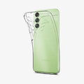 ACS05849 - Galaxy A14 5G (NA) Case Liquid Crystal in Crystal Clear showing the back of clear case partially peeled from the device