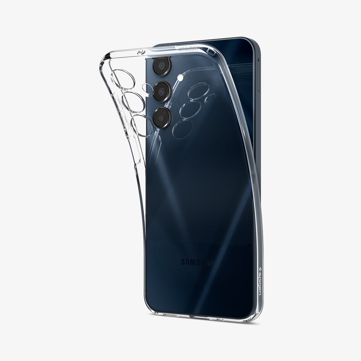 ACS08893 - Galaxy A16 Case Crystal Flex in Crystal Clear showing the back, partial side slightly peeled off from the device