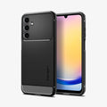 ACS06831 - Galaxy A25 5G Case Rugged Armor in Matte Black showing the back, next to it is another device showing front