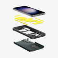 ACS06082 - Galaxy S23 Plus Case Tough Armor in abyss green showing the hard pc, soft tpu, impact foam and device