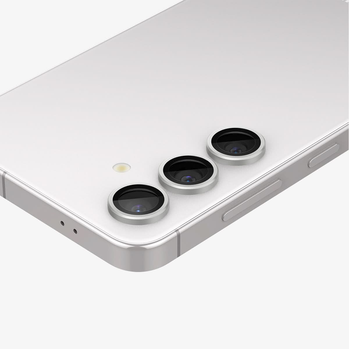 AGL07614 - Galaxy S24 Optik Pro EZ Fit Lens Protector in Marble Gray showing the lens protector installed on the device zoomed in on a flat surface