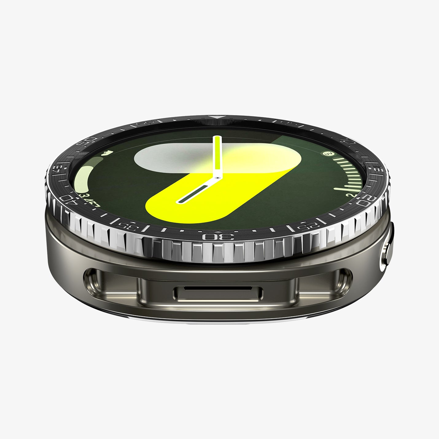 ACS10008 - Galaxy Watch 8 44mm Bezel Tune in black showing the front and bottom of watch face