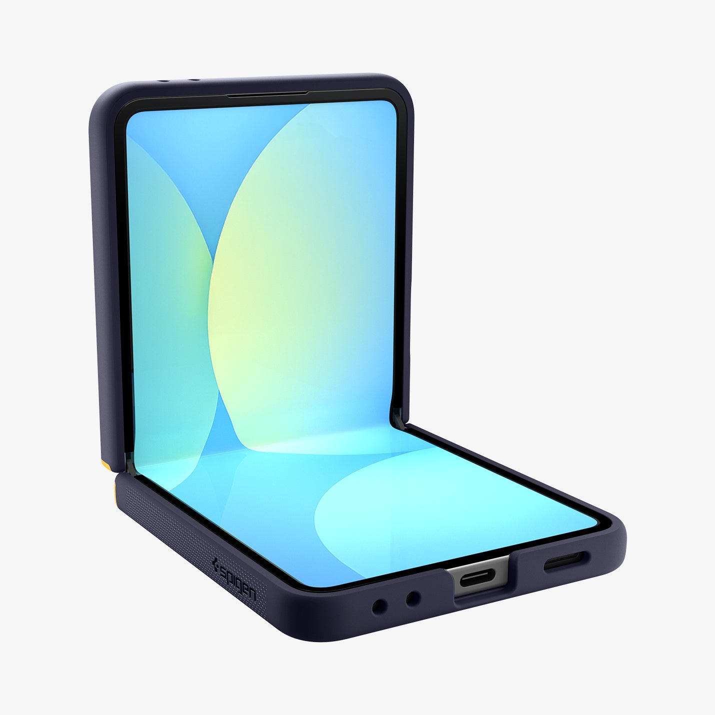 ACS09563 - Galaxy Z Flip 7 Case Nano Pop (MagFit) in blueberry navy showing the front, side and bottom with device half open