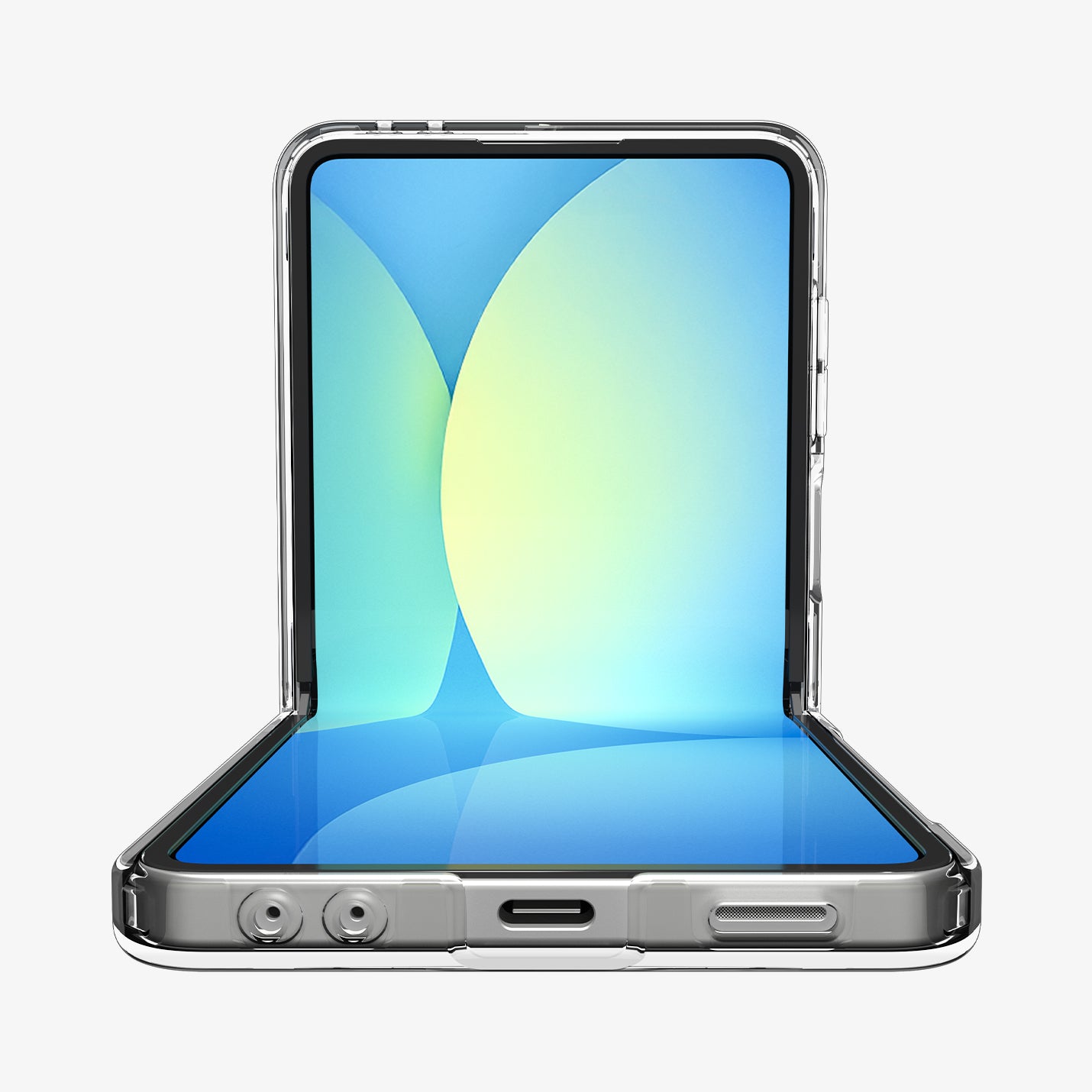 ACS09560 - Galaxy Z Flip 7 Case Ultra Hybrid Pro Neo One (Magfit) showing the front and bottom with device half open