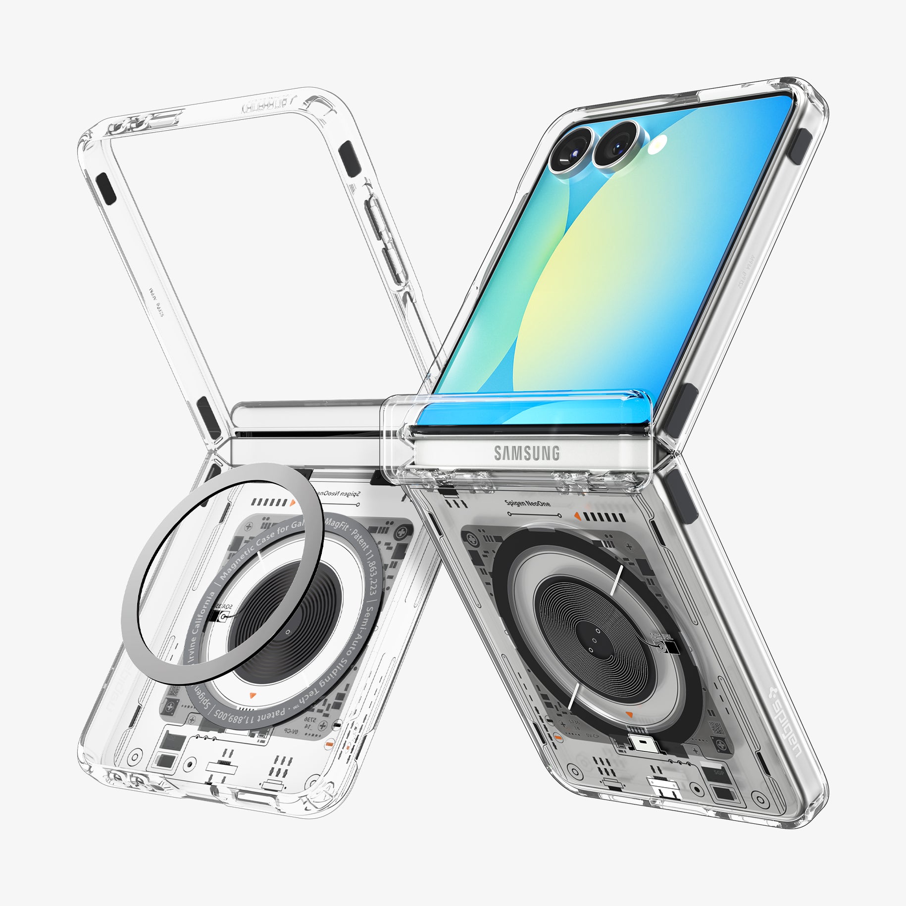 ACS09560 - Galaxy Z Flip 7 Case Ultra Hybrid Pro Neo One (Magfit) showing the back, inside and side of two devices