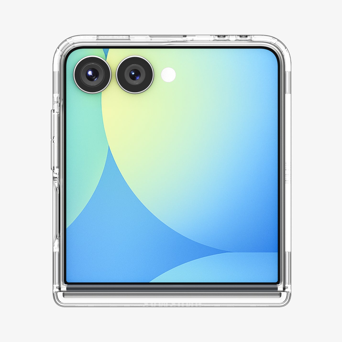 ACS09559 - Galaxy Z Flip 7 Case Ultra Hybrid Pro (MagFit) in clear white showing the back screen with device folded