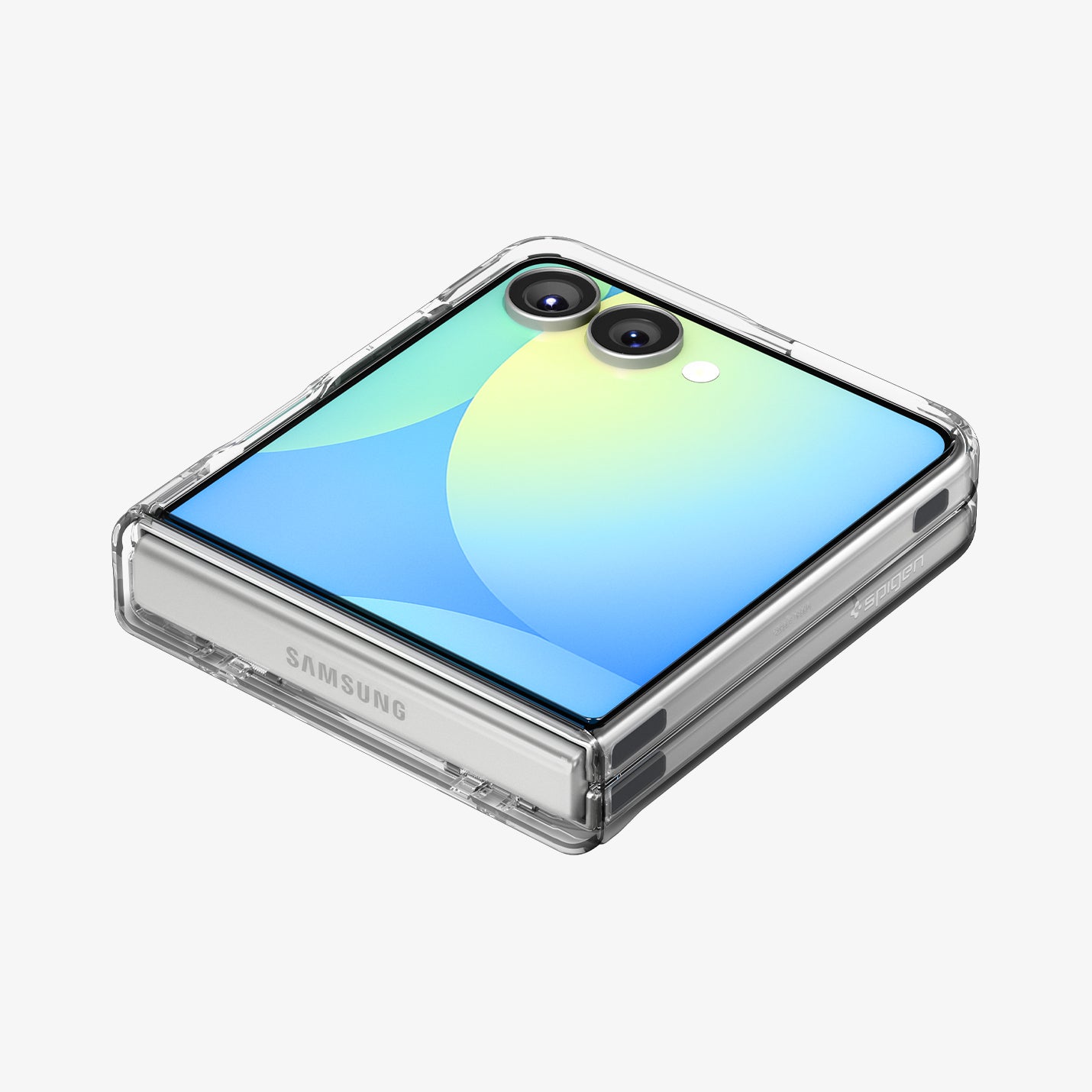ACS09559 - Galaxy Z Flip 7 Case Ultra Hybrid Pro (MagFit) in clear white showing the back, side and hinge