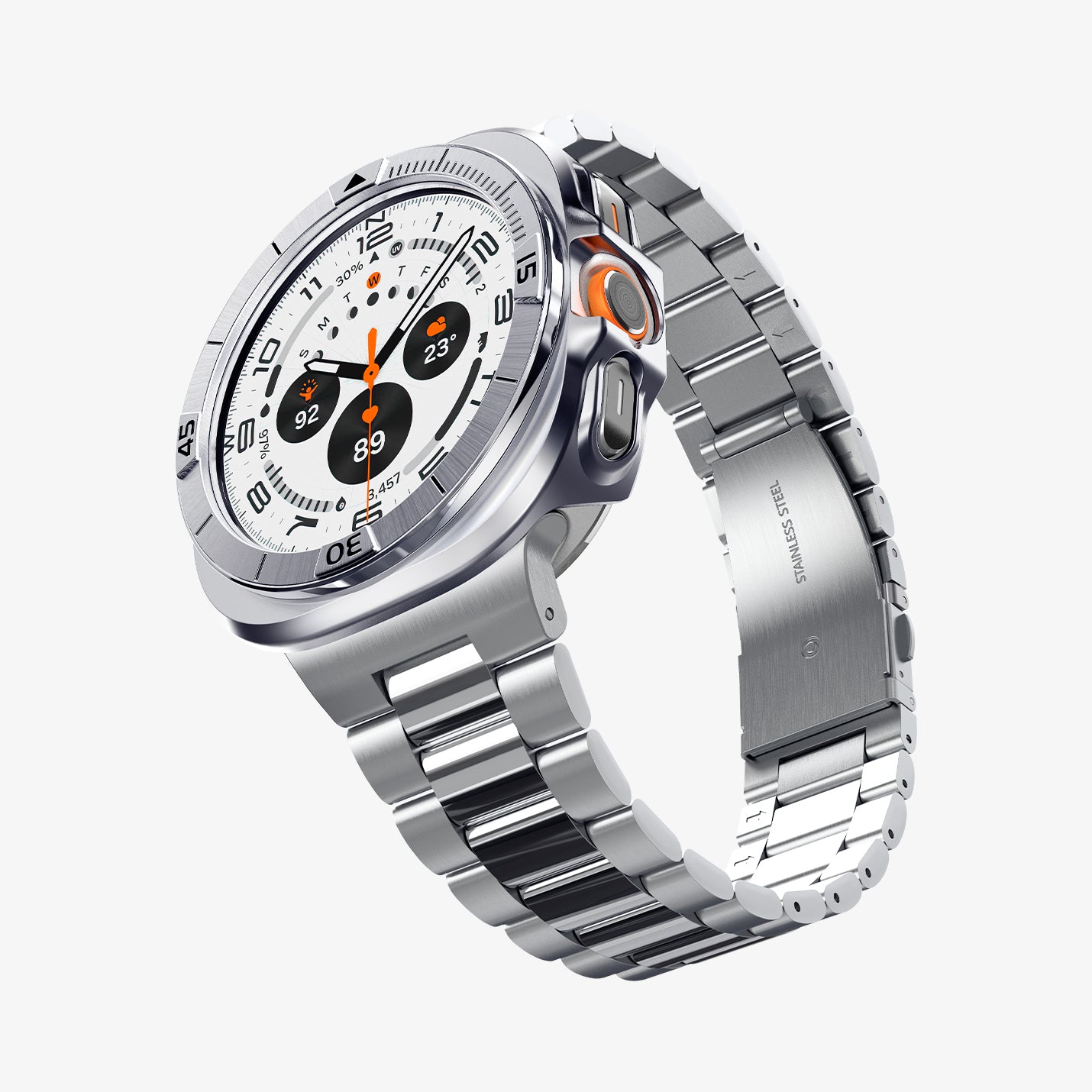 ACS08828 - Watch Ultra (47mm) Case Bezel Tune Pro in Silver showing the front, partial side, inner and bottom