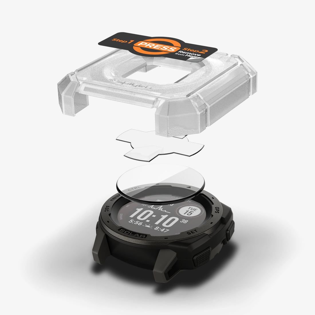 AGL09159 - Fenix 8 (43mm) Glas.tR EZ FIT in Clear showing the watch face, screen protector, ez fit tray and packaging