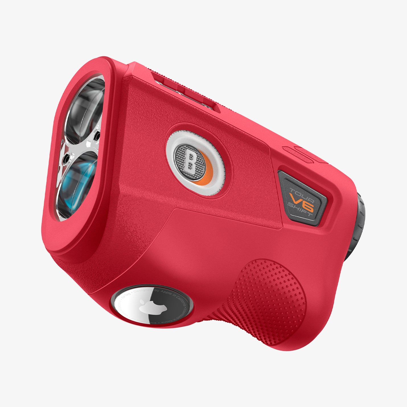 ACS07050 - Bushnell Tour V6 Shift Rangefinder Case Silicone Fit AirTag in red showing the front, side and bottom