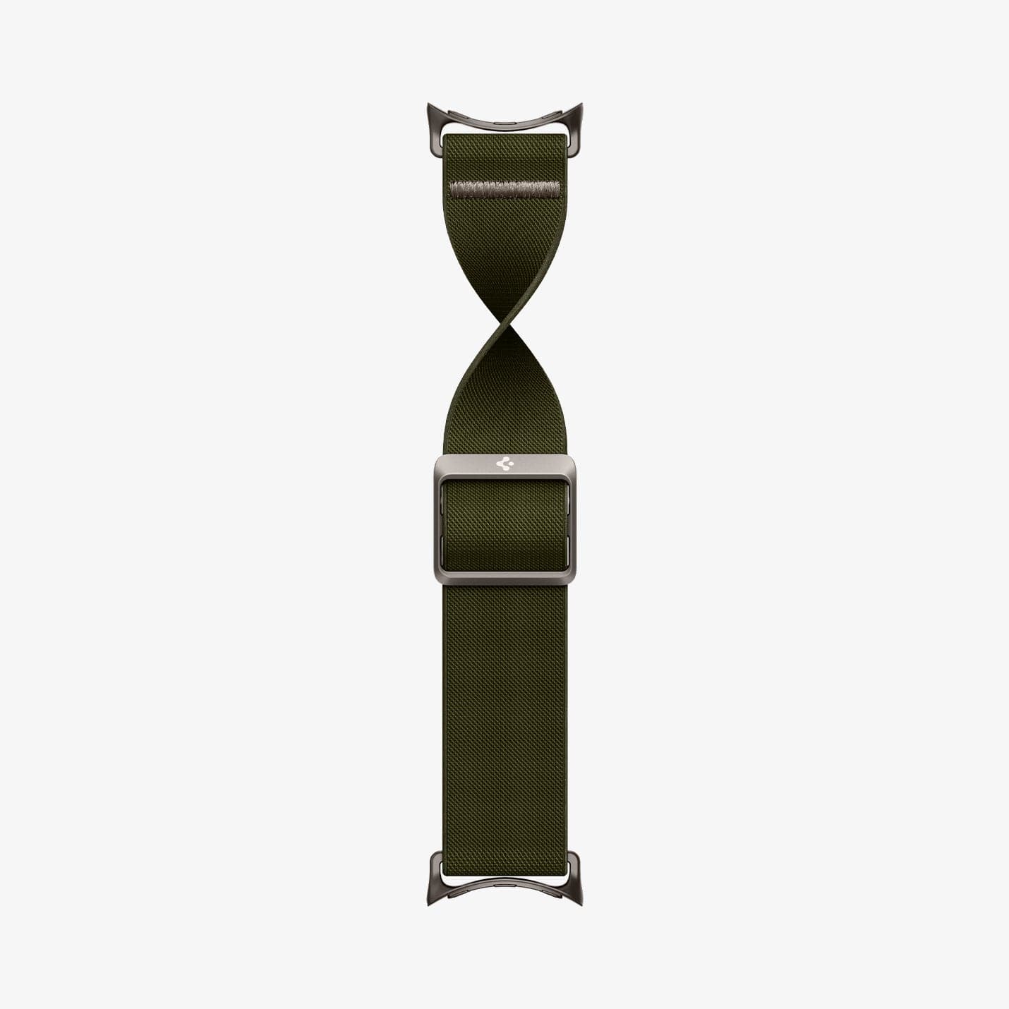 AMP07608 - Pixel Watch Lite Fit in Khaki showing the full body of the band twisted showing partial inner and outer