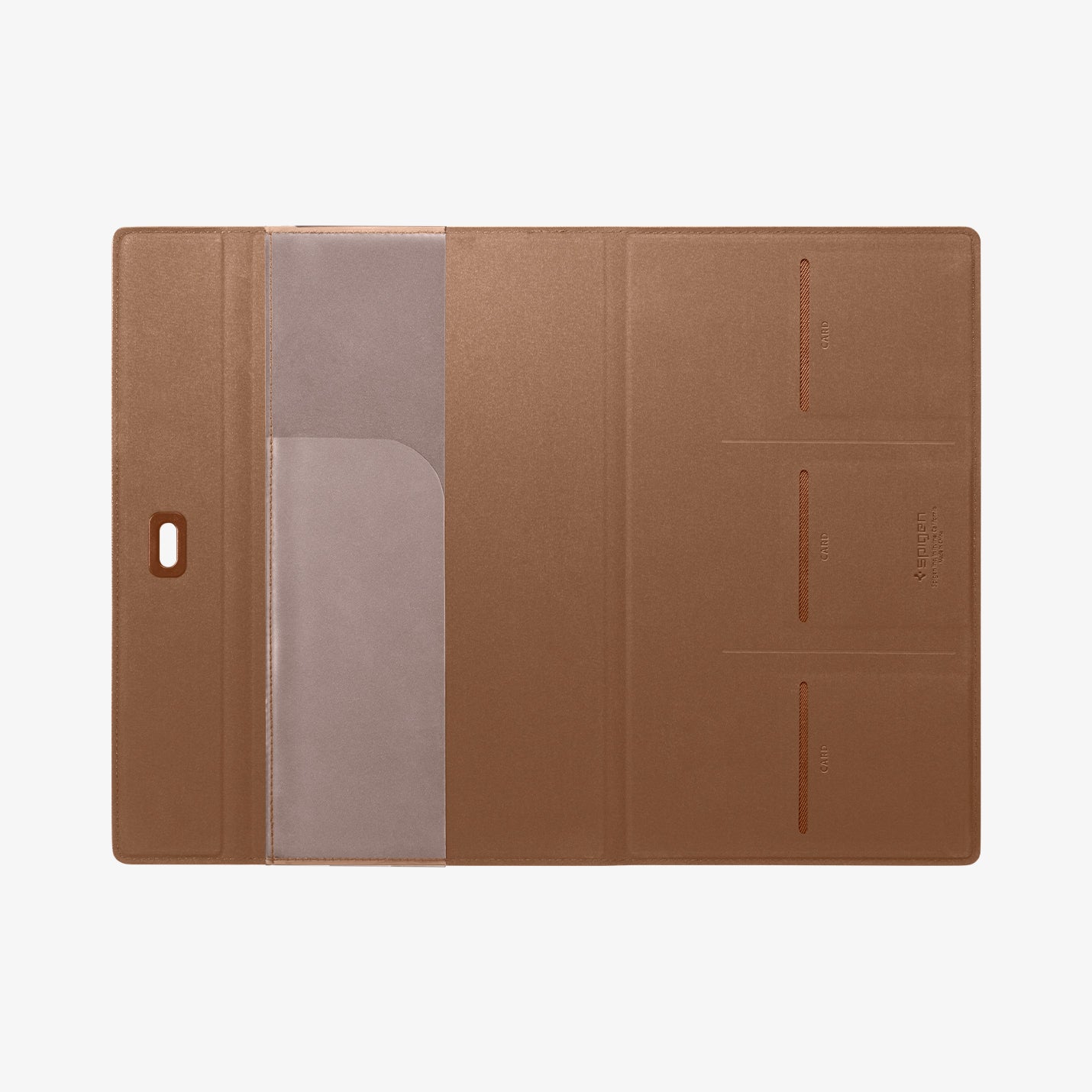 ACP08882 - Registration Card Holder | IC100 in Dune Beige showing the inside, full open with 3 card slots and and one compartment on the other side