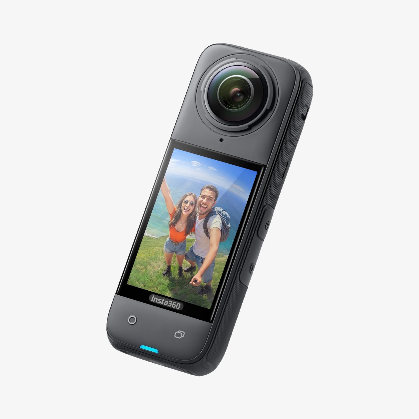 AGL09309 - X4 Insta360 Glas.tR SLIM in Black showing the front of the screen protector installed in a device showing front and partial side