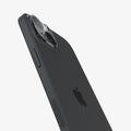 AGL06916 - iPhone 15 / 15 Plus Optik Lens Protector in crystal clear showing the back and side zoomed in on camera lens