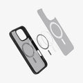 ACS08134 - iPhone 16 Pro Case Ultra Hybrid (MagFit) in Frost Black showing the front of soft inner layer hovering above the magsafe magnet plate and the case