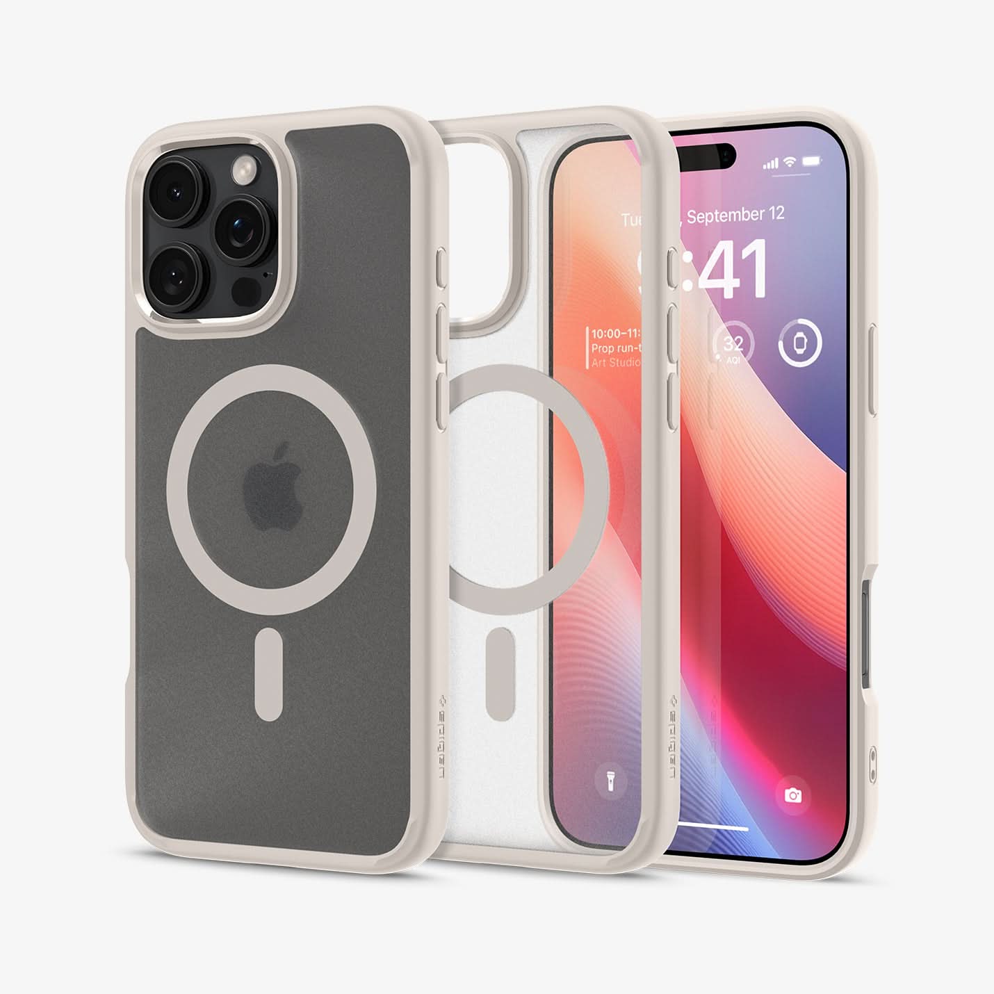 ACS08138 - iPhone 16 Pro Case Ultra Hybrid (MagFit) in Frost Natural Titanium showing the back, partial inner, partial front and sides