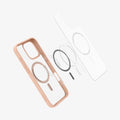 ACS08689 - iPhone 16 Pro Max Case Ultra Hybrid (MagFit) in Frost Rose Titanium showing the front of soft inner layer hovering above the magsafe magnet plate and the case