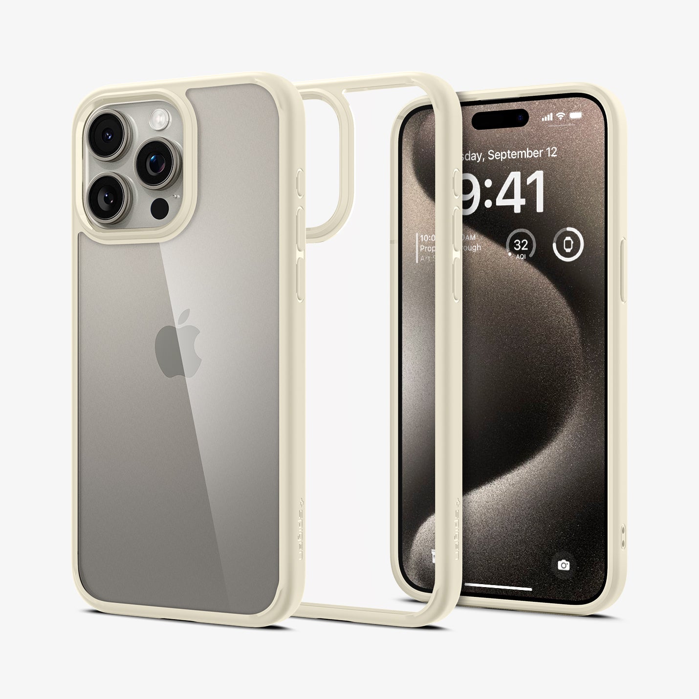 ACS06571 - iPhone 15 Pro Max Case Ultra Hybrid in mute beige showing the back and front