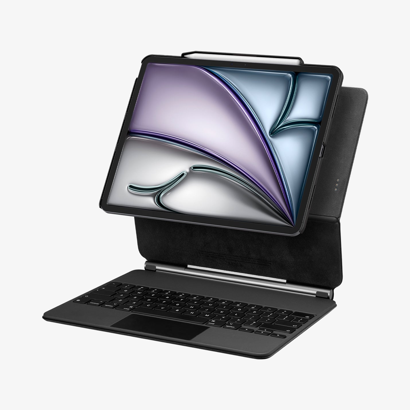 ACS07670 - iPad Air 13-inch (2024) Case Enzo Aramid in Black showing the front with cover serve as a built-in kickstand and keypad
