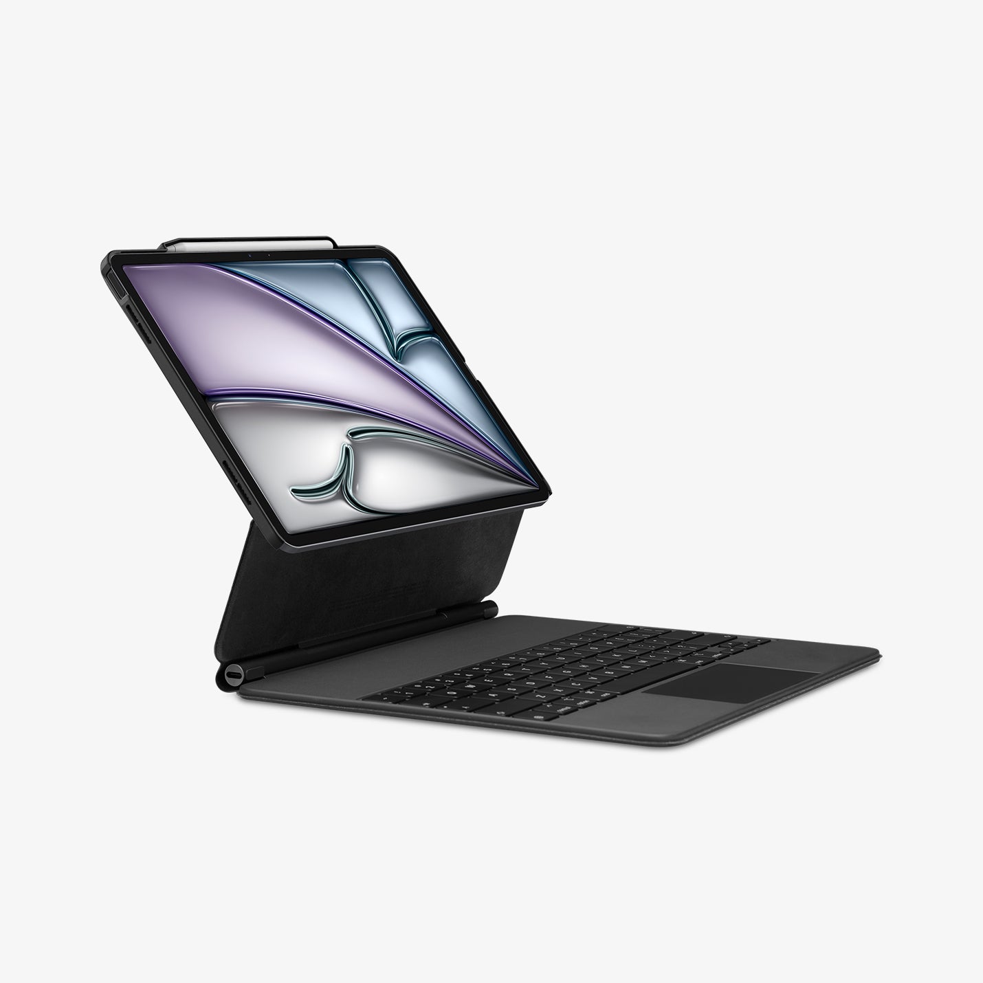ACS07670 - iPad Air 13-inch (2024) Case Enzo Aramid in Black showing the front with cover serve as a built-in kickstand and keypad