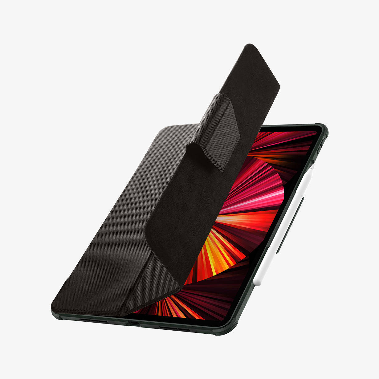 ACS01025 - iPad Pro 11-inch (2022) Rugged Armor Pro in Gunmetal showing the partial front of the cover and of the device with s-pen attached