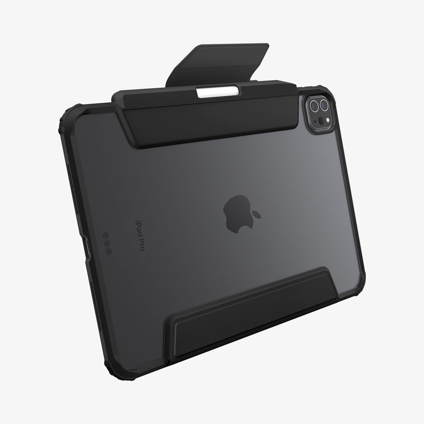 ACS07762 - iPad Pro 11-inch Case Air Skin Pro in Black showing the back and bottom with cover flap open with s-pen attached