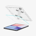 AGL07788 - iPad Pro 11-inch GLAS.tR EZ FIT in Clear showing the alignment tray hovering above the screen protector and a device