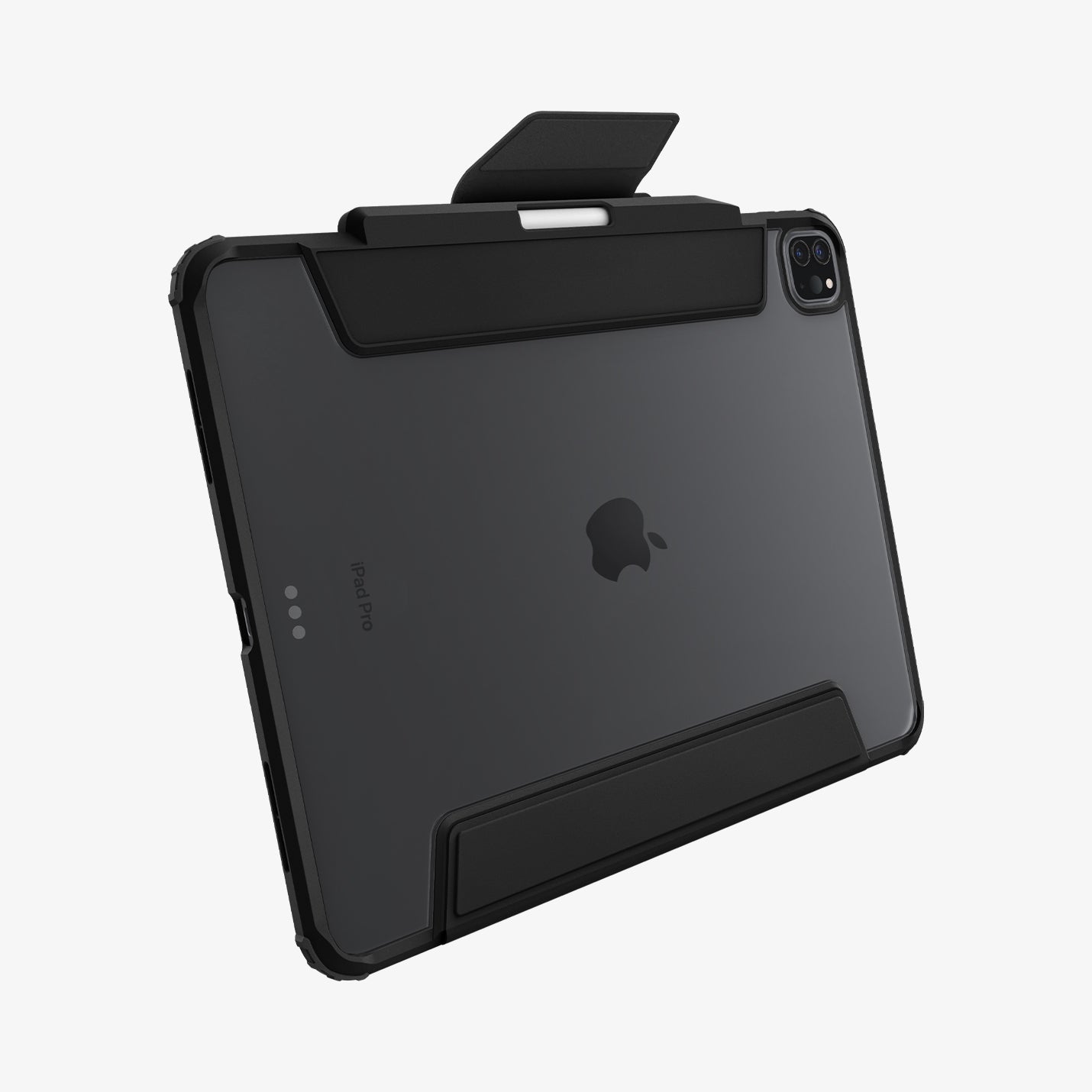 ACS07766 - iPad Pro 12.9-inch Case Air Skin Pro in Gray showing the back and bottom with cover flap open with s-pen attached