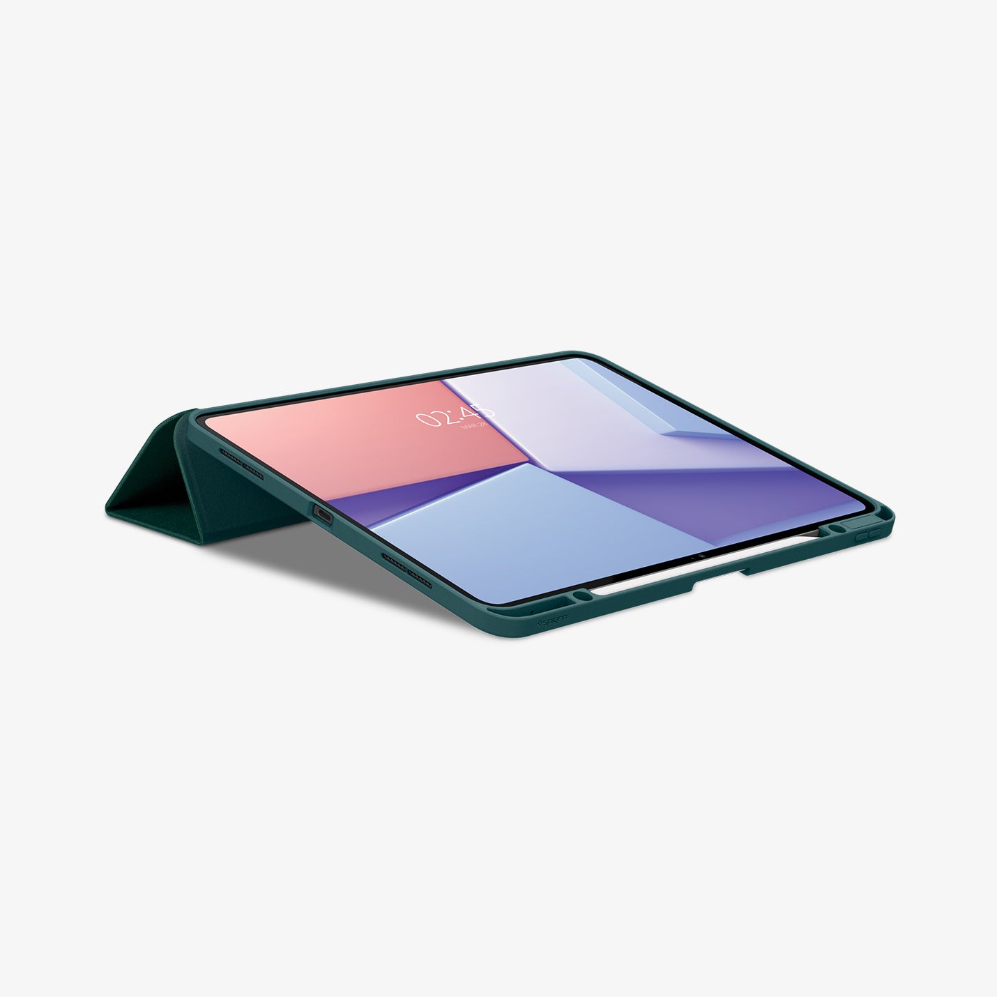 ACS07763 - iPad Pro 13-inch (2024) Case Urban Fit in Midnight Green showing the front, partial side with a folded front cover propped up behind as a stand