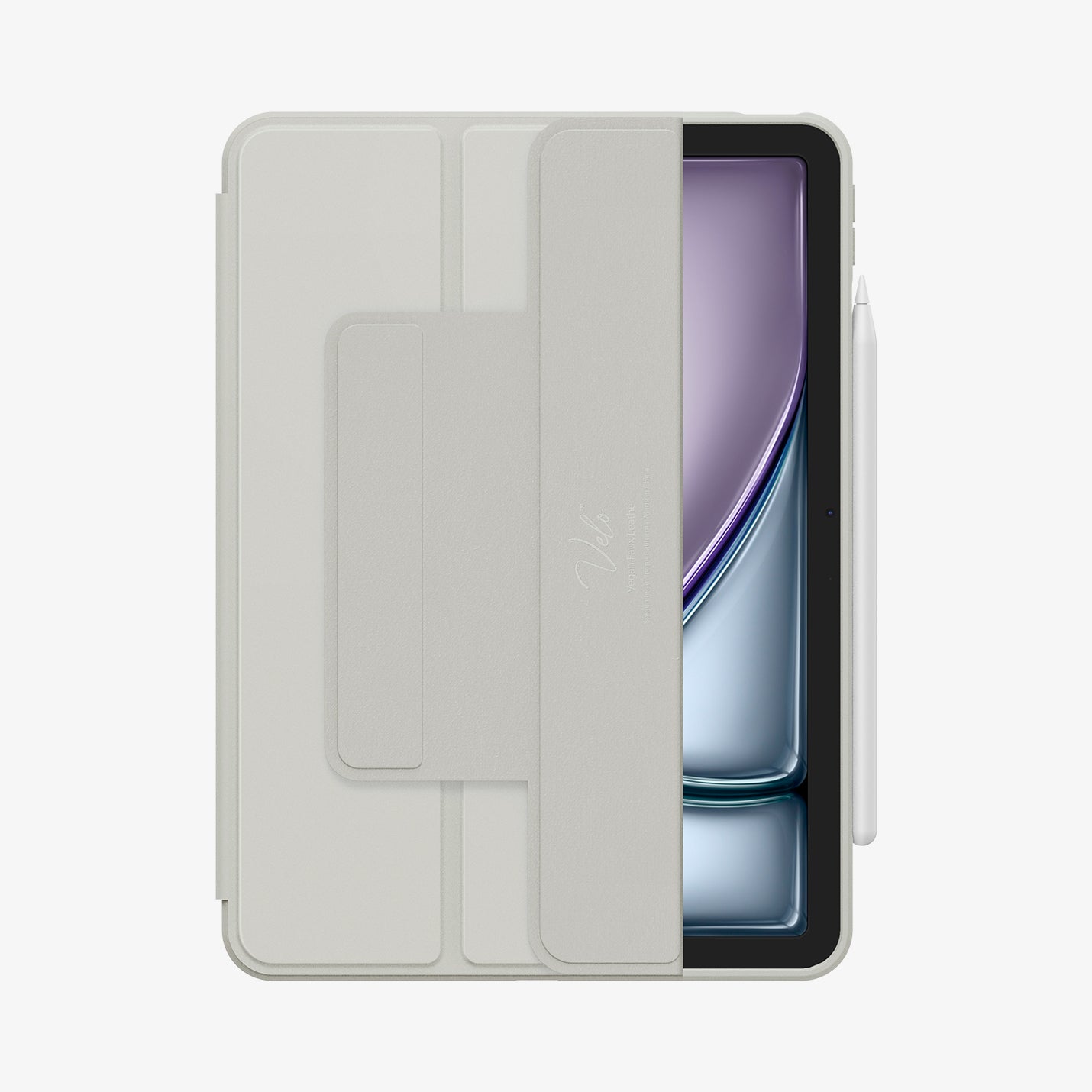 ACS08491 - iPad Air 13-inch (2024) Case Air Skin Pro OneTap in Gray showing the front half open